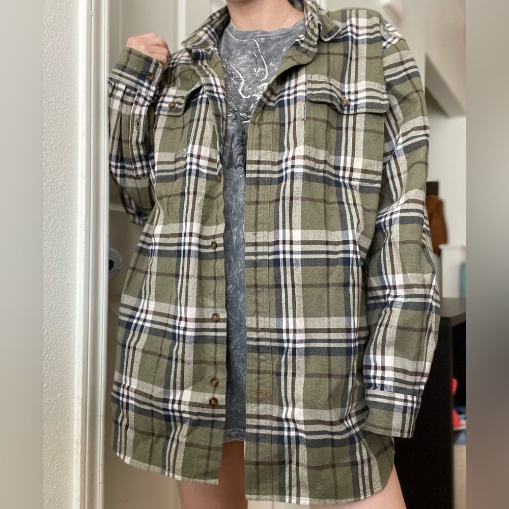 Carhartt Plaid Flannel Shirt Original Fit Size Large in Green 101749387